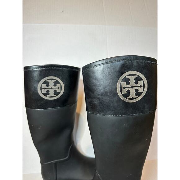 Tory Burch Authentic Logo Black Rainboots Size 8 - Picture 3 of 12